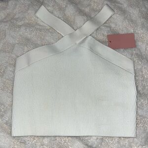 NWT Quince Women's Cropped Halter Ribbed Sweater Knit Tank in White • Large